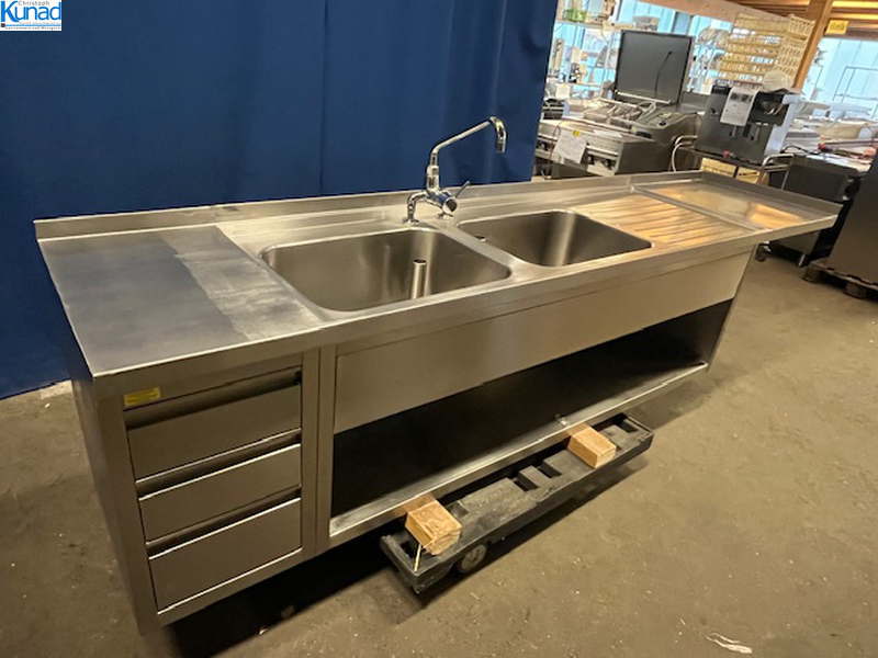 Spülschrank Spülzentrum Edelstahl 305x70x70 cm 2 Becken – Bild 3