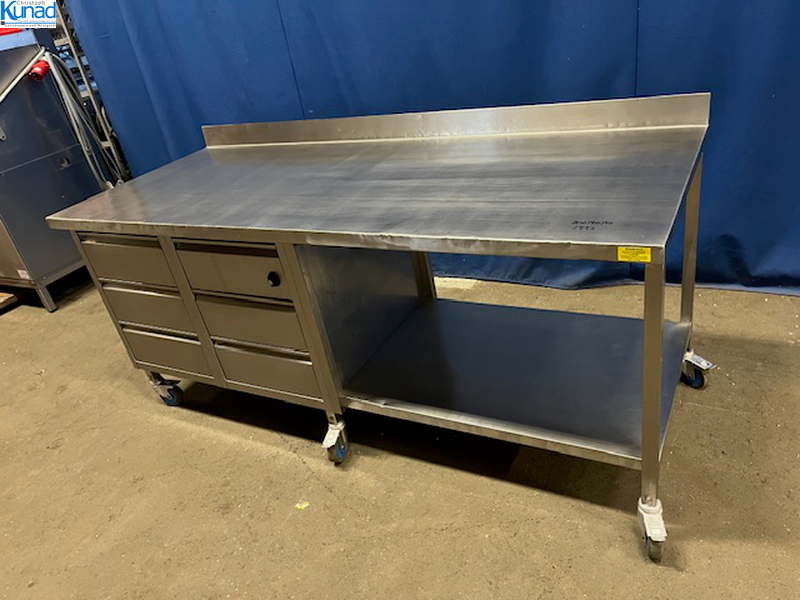 Arbeitstisch Edelstahl 200x80x90 cm fahrbar – Bild 4