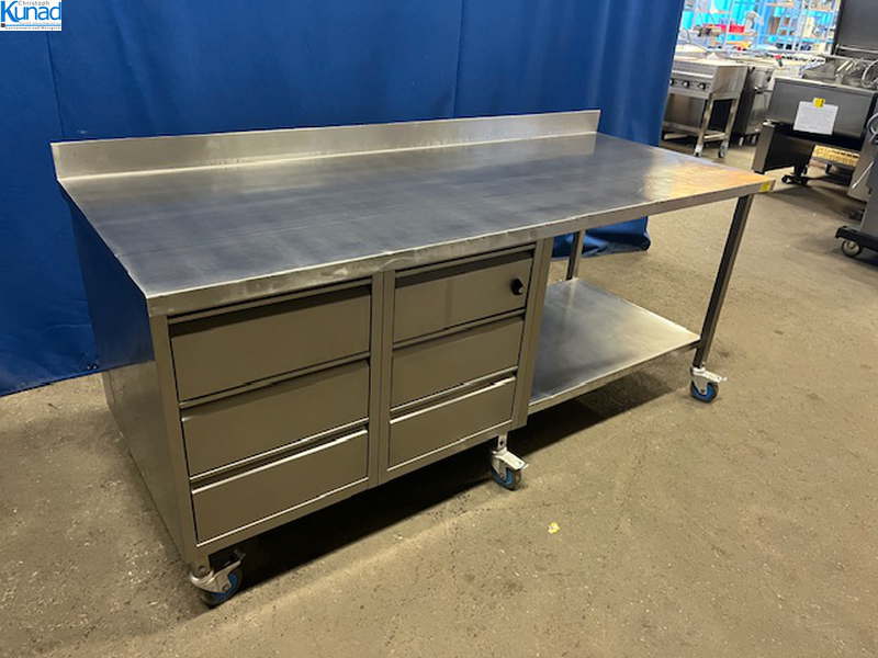 Arbeitstisch Edelstahl 200x80x90 cm fahrbar – Bild 3