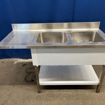 Spülzentrum Edelstahl 140x60x86 cm 2 Becken Ausstellungsstück