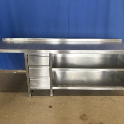 Arbeitsschrank Edelstahl 220x80x90 cm offen mit Plattenüberstand