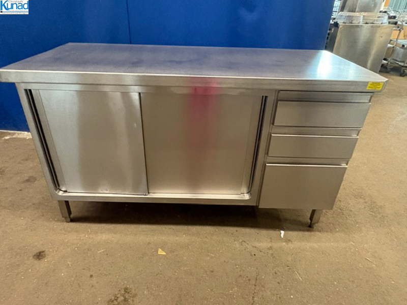 Arbeitsschrank Pass Edelstahl 158x70x90 cm mit Schubladen Durchreiche
