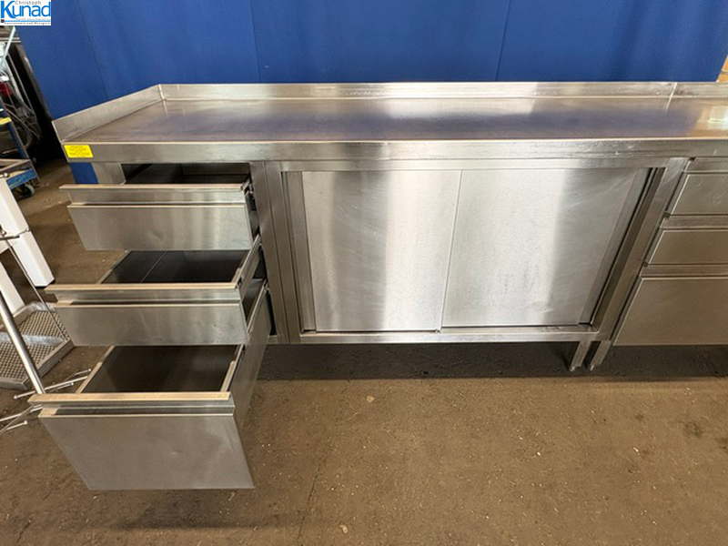 Arbeitsschrank Edelstahl 287x60x90 cm mit Schubladen – Bild 3