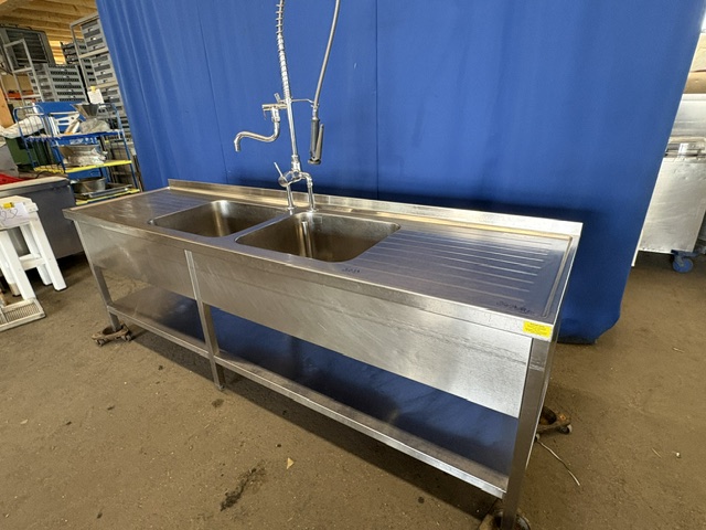 Spültisch Edelstahl 260x70x90 cm 2 Becken – Bild 3