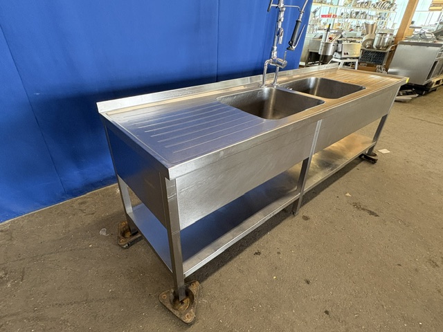 Spültisch Edelstahl 260x70x90 cm 2 Becken – Bild 5