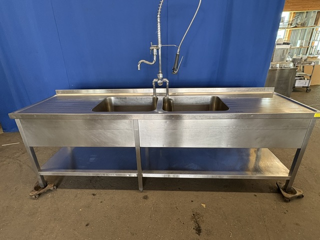 Spültisch Edelstahl 260x70x90 cm 2 Becken