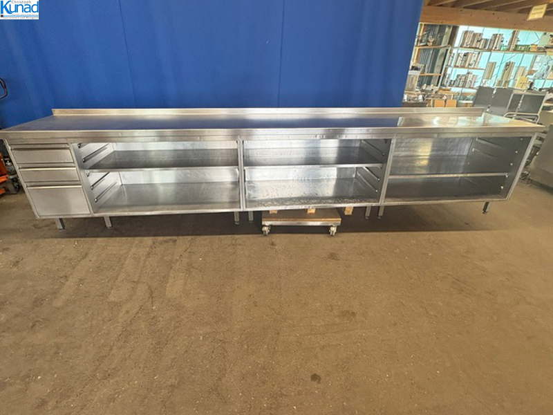 Arbeitsschrank Edelstahl 410x72x90 cm offen mit Schubladen Theke