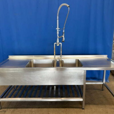 Spültisch Edelstahl 240x80x86 cm 2 Becken Spülzentrum