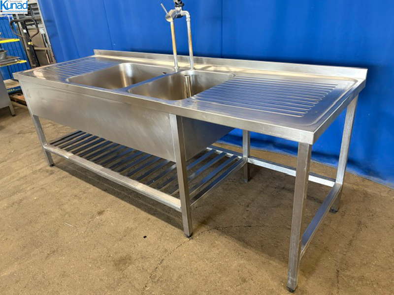 Spültisch Edelstahl 240x80x86 cm 2 Becken Spülzentrum – Bild 5