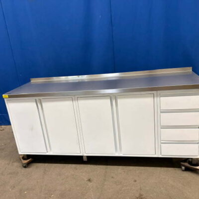 Arbeitsschrank Edelstahl 200x60x86 cm mit Schubladen Front weiß lackiert