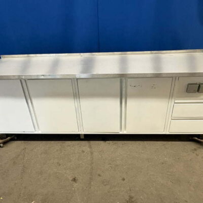 Arbeitsschrank Edelstahl 240x60x86 cm mit Schubladen Front weiß lackiert