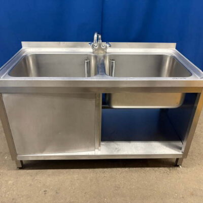 Spültisch Edelstahl 140x70x86 cm 2 Becken für Eurokisten geeignet